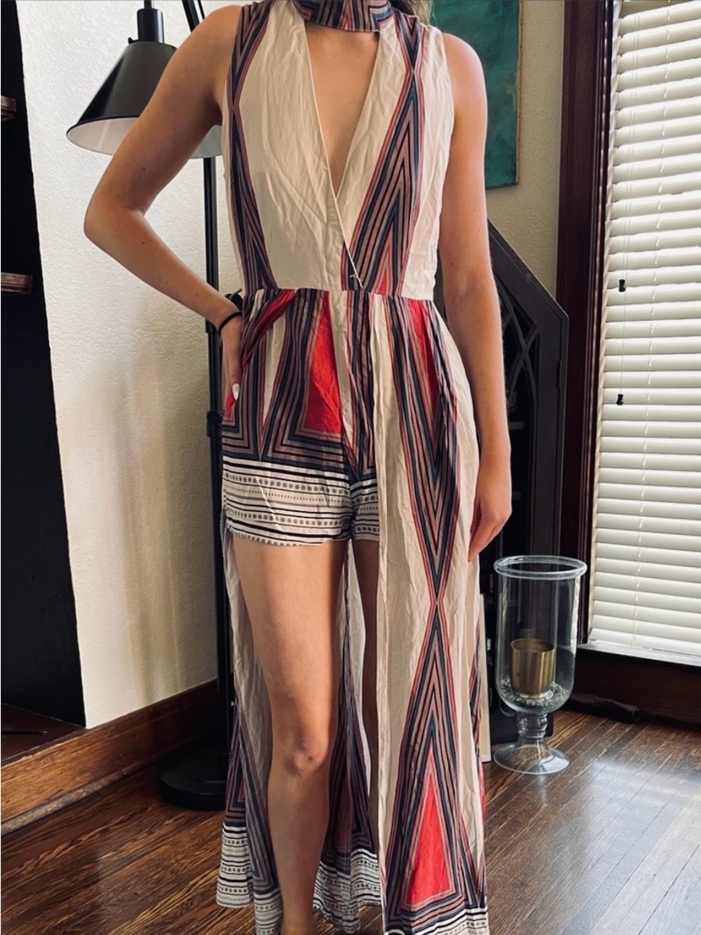 Banjul Sleeveless Shorts Romper with Maxi Skirt Overlay